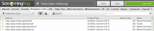 HTTP Status Code 301 and 302 - Screaming Frog